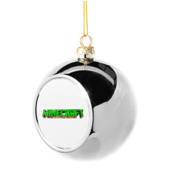 Minecraft logo green, Χριστουγεννιάτικη μπάλα δένδρου Ασημένια 8cm