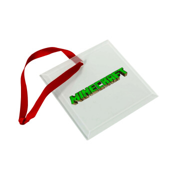 Minecraft logo green, Christmas ornament, glass square ornament 9x9cm