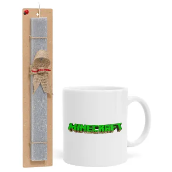 Minecraft logo green, Easter Set, Ceramic Cup (330ml) & Easter aromatic flat candle (30cm) (GRAY)