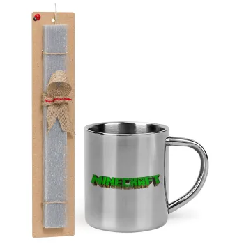 Minecraft logo green, Easter Set, metallic thermal cup (300ml) & Easter aromatic flat candle (30cm) (GRAY)