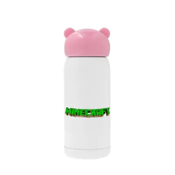 Minecraft logo green, Ροζ ανοξείδωτο παγούρι θερμό (Stainless steel), 320ml