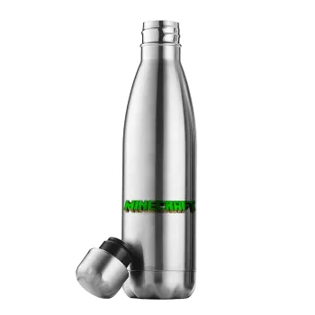 Minecraft logo green, Μεταλλικό παγούρι θερμός Inox (Stainless steel), διπλού τοιχώματος, 500ml