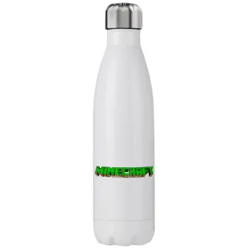 Minecraft logo green, Μεταλλικό παγούρι θερμός (Stainless steel), διπλού τοιχώματος, 750ml