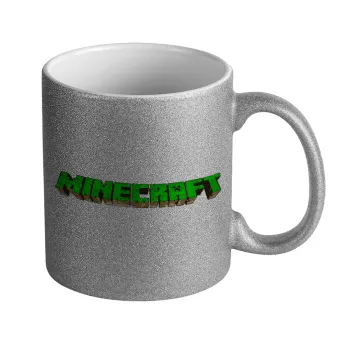 Minecraft logo green, Κούπα Ασημένια Glitter που γυαλίζει, κεραμική, 330ml