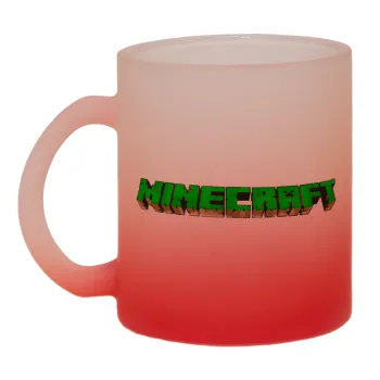 Minecraft logo green, Κούπα γυάλινη δίχρωμη με βάση το κόκκινο ματ, 330ml