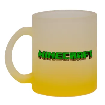 Minecraft logo green, Κούπα γυάλινη δίχρωμη με βάση το κίτρινο ματ, 330ml