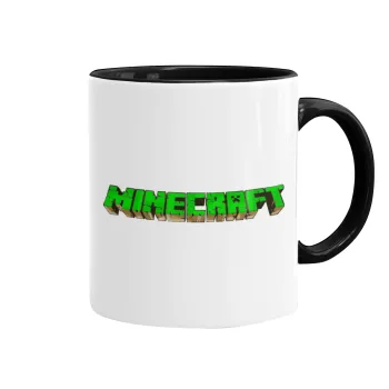 Minecraft logo green, Κούπα χρωματιστή μαύρη, κεραμική, 330ml