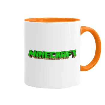 Minecraft logo green, Κούπα χρωματιστή πορτοκαλί, κεραμική, 330ml