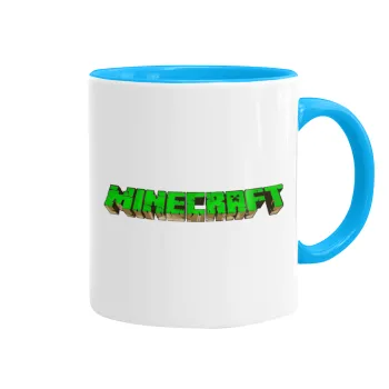 Minecraft logo green, Κούπα χρωματιστή γαλάζια, κεραμική, 330ml