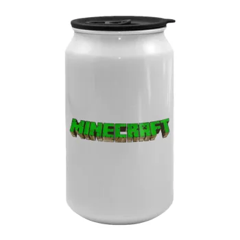 Minecraft logo green, Κούπα ταξιδιού μεταλλική με καπάκι (tin-can) 500ml