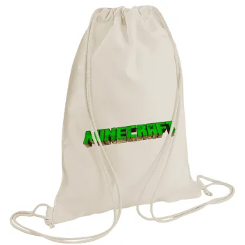 Minecraft logo green, Τσάντα πλάτης πουγκί GYMBAG natural (28x40cm)