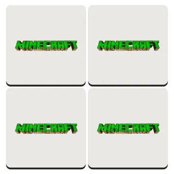 Minecraft logo green, ΣΕΤ 4 Σουβέρ ξύλινα τετράγωνα (9cm)