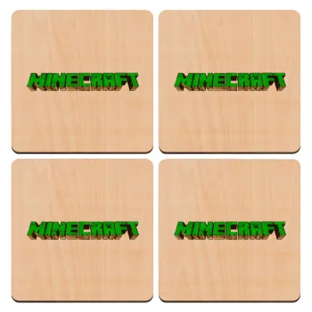 Minecraft logo green, ΣΕΤ x4 Σουβέρ ξύλινα τετράγωνα plywood (9cm)