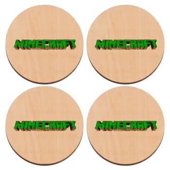 Minecraft logo green, ΣΕΤ x4 Σουβέρ ξύλινα στρογγυλά plywood (9cm)