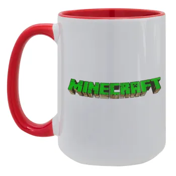Minecraft logo green, Κούπα Mega 15oz, κεραμική Κόκκινη, 450ml