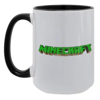 Minecraft logo green, Κούπα Mega 15oz, κεραμική Μαύρη, 450ml