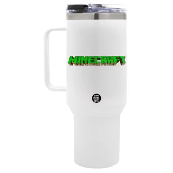 Minecraft logo green, Mega Tumbler με καπάκι, διπλού τοιχώματος (θερμό) 1,2L