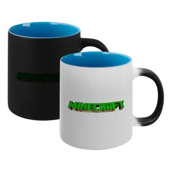 Minecraft logo green, Κούπα Μαγική εσωτερικό μπλε, κεραμική 330ml που αλλάζει χρώμα με το ζεστό ρόφημα