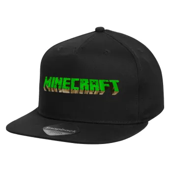 Minecraft logo green, Καπέλο παιδικό Flat Snapback, Μαύρο (100% ΒΑΜΒΑΚΕΡΟ, ΠΑΙΔΙΚΟ, UNISEX, ONE SIZE)