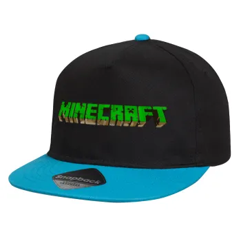 Minecraft logo green, Καπέλο παιδικό Flat Snapback, Μαύρο/Μπλε (100% ΒΑΜΒΑΚΕΡΟ, ΠΑΙΔΙΚΟ, UNISEX, ONE SIZE)