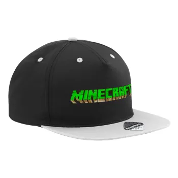Minecraft logo green, Καπέλο Ενηλίκων Flat Snapback Μαύρο/Γκρι, (100% ΒΑΜΒΑΚΕΡΟ TWILL, ΕΝΗΛΙΚΩΝ, UNISEX, ONE SIZE)