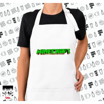 Minecraft logo green, Ποδιά μακριά Σεφ ολόσωμη με τσέπες white (ΕΝΗΛΙΚΩΝ)