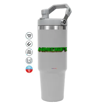 Minecraft logo green, ΓΚΡΙ χρώματος Θερμός Ανοξείδωτο 890ml (30oz) με χερούλι