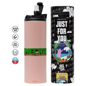 Minecraft logo green, Tumbler stainless steel PINK 600ml