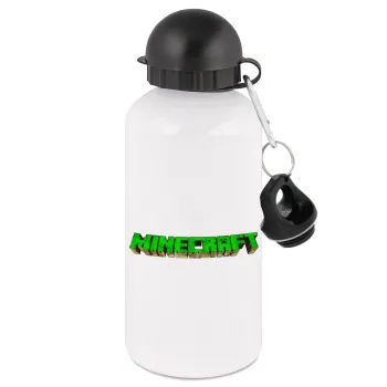 Minecraft logo green, Metal water bottle, White, aluminum 500ml