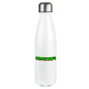 Minecraft logo green, Metal mug thermos White (Stainless steel), double wall, 500ml