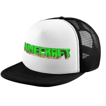 Minecraft logo green, Child's Soft Trucker Hat with BLACK/WHITE Mesh (POLYESTER, CHILD, ONE SIZE)