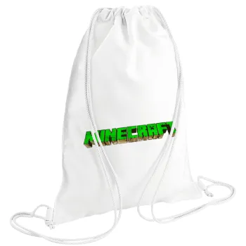 Minecraft logo green, Τσάντα πλάτης πουγκί GYMBAG λευκή (28x40cm)