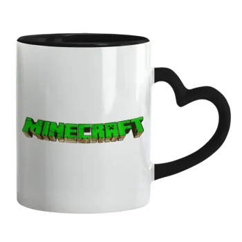 Minecraft logo green, Κούπα καρδιά χερούλι μαύρη, κεραμική, 330ml