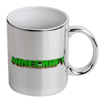 Minecraft logo green, Κούπα κεραμική, ασημένια καθρέπτης, 330ml