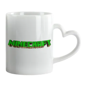 Minecraft logo green, Mug heart handle, ceramic, 330ml