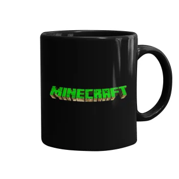 Minecraft logo green, Κούπα Μαύρη, κεραμική, 330ml
