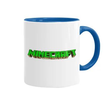 Minecraft logo green, Κούπα χρωματιστή μπλε, κεραμική, 330ml