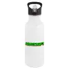 White water bottle with straw, stainless steel 600ml