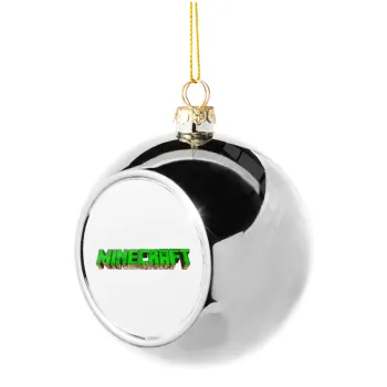 Minecraft logo green, Silver 8cm Christmas tree ball ornament