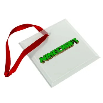 Minecraft logo green, Christmas ornament, glass square ornament 9x9cm