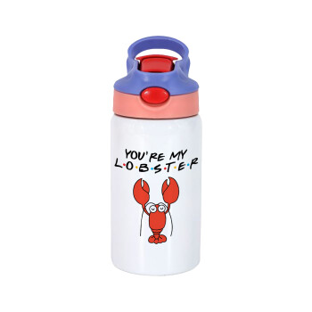 Friends you're my lobster, Children's hot water bottle, stainless steel, with safety straw, pink/purple (350ml)