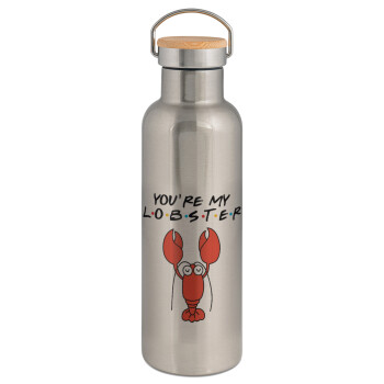 Friends you're my lobster, Stainless steel Silver with wooden lid (bamboo), double wall, 750ml