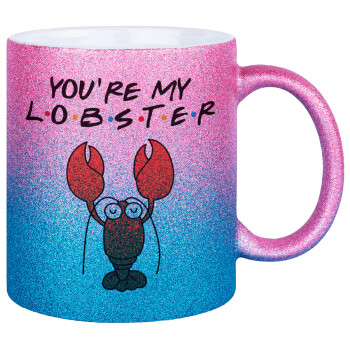 Friends you're my lobster, Κούπα Χρυσή/Μπλε Glitter, κεραμική, 330ml