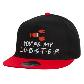 Friends you're my lobster, Καπέλο παιδικό Flat Snapback, Μαύρο/Κόκκινο (100% ΒΑΜΒΑΚΕΡΟ, ΠΑΙΔΙΚΟ, UNISEX, ONE SIZE)