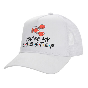 Friends you're my lobster, Structured Trucker Adult Hat, with Mesh, WHITE (100% COTTON, ADULT, UNISEX, ONE SIZE)