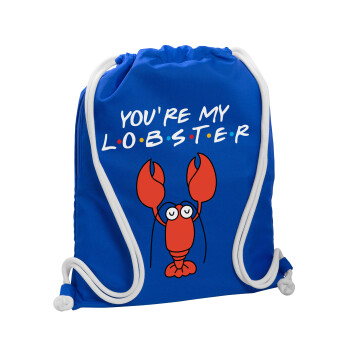 Friends you're my lobster, Τσάντα πλάτης πουγκί GYMBAG Μπλε, με τσέπη (40x48cm) & χονδρά κορδόνια
