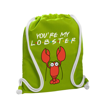 Friends you're my lobster, Τσάντα πλάτης πουγκί GYMBAG LIME GREEN, με τσέπη (40x48cm) & χονδρά κορδόνια