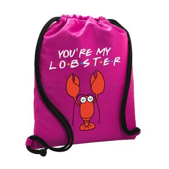 Friends you're my lobster, Τσάντα πλάτης πουγκί GYMBAG Φούξια, με τσέπη (40x48cm) & χονδρά κορδόνια