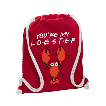 Friends you're my lobster, Τσάντα πλάτης πουγκί GYMBAG Κόκκινη, με τσέπη (40x48cm) & χονδρά κορδόνια