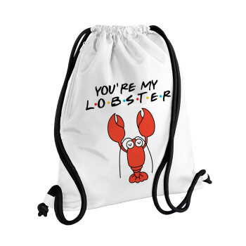 Friends you're my lobster, Τσάντα πλάτης πουγκί GYMBAG λευκή, με τσέπη (40x48cm) & χονδρά κορδόνια